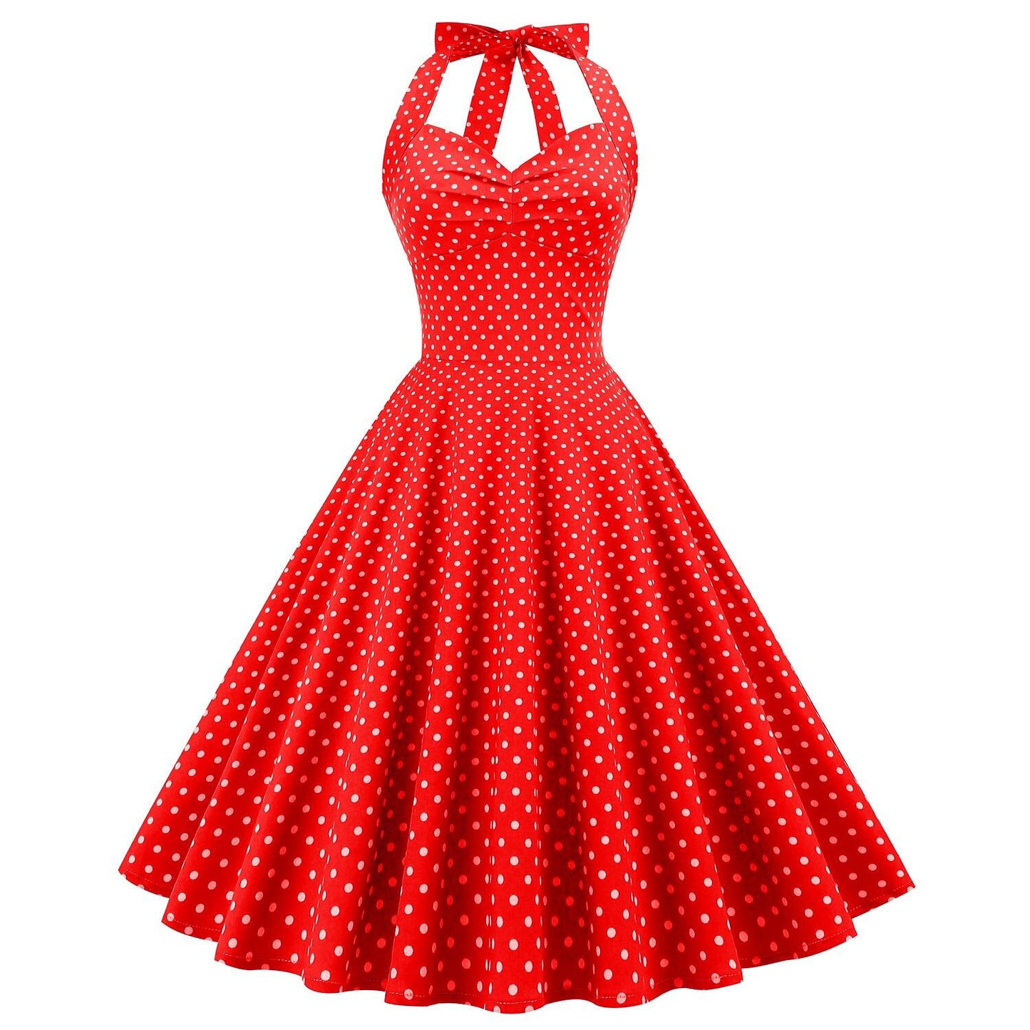 Women's 1950s Polka Dot Halter Neck Swing Dress