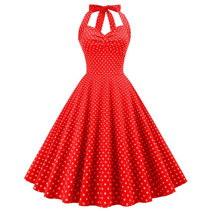 Women's 1950s Polka Dot Halter Neck Swing Dress