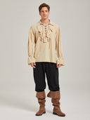 Men's Beige Ruffle Pirate Shirt & Black Pants Costume Set