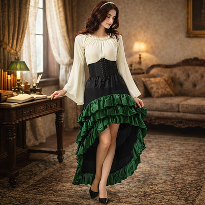 Medieval Pirate Set with Blouse Skirt Waspie Corset Belt