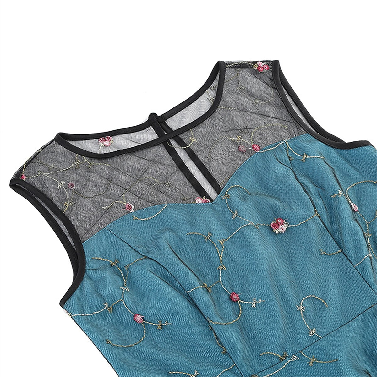 Embroidered Floral Tulle Midi Dress