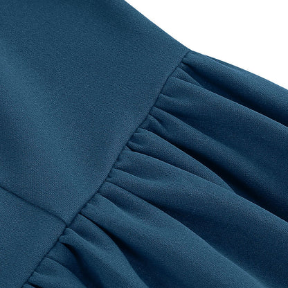 Women's 1950s Bow Tie Neck Long Sleeve A-Line Dress