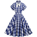 Gingham Plaid Bow Collar Midi Dress