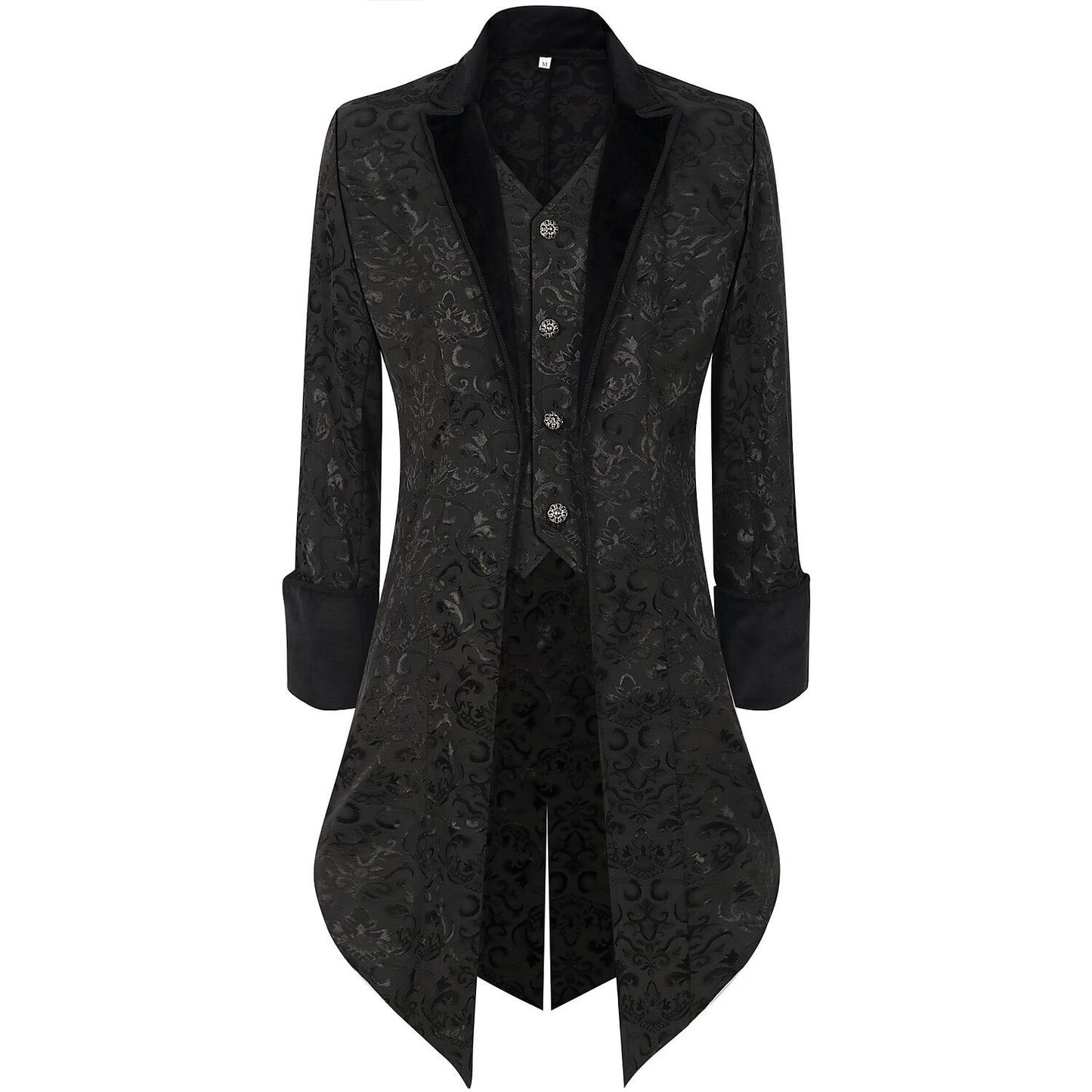 Men's Steampunk Black Brocade Tailcoat