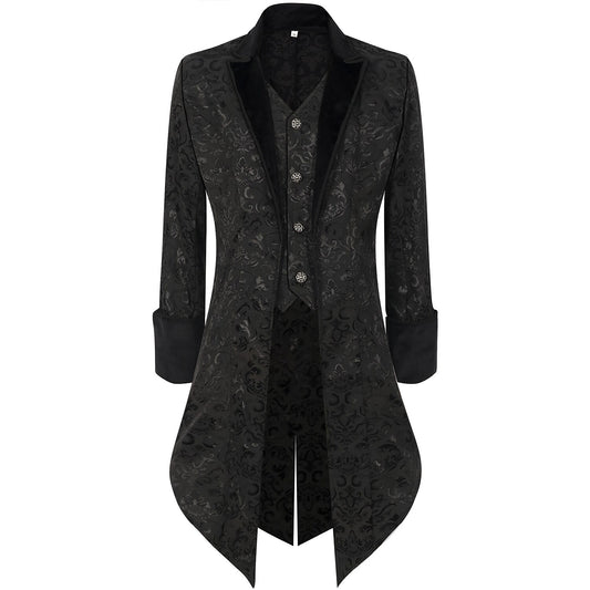 Men's Steampunk Black Brocade Tailcoat