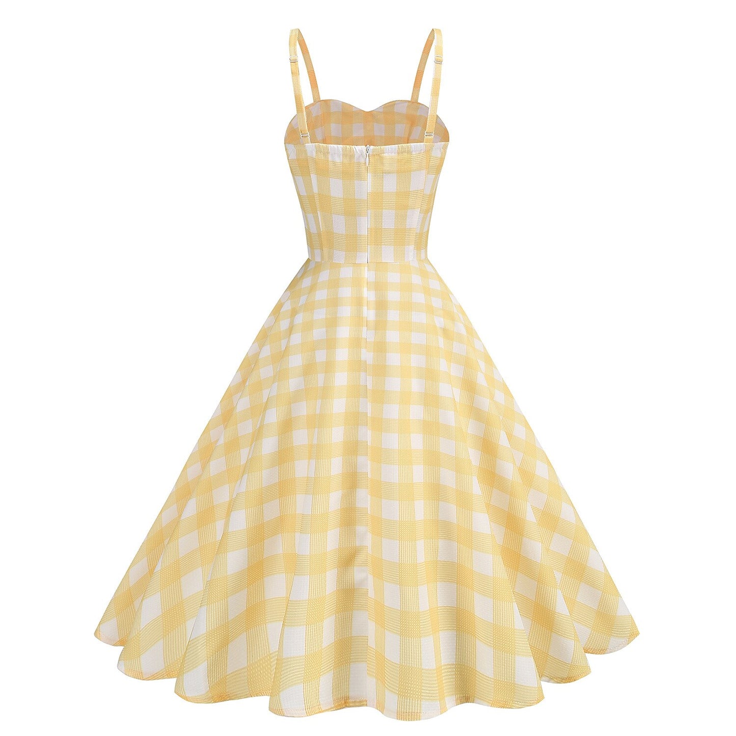 Women's 1950s Gingham Plaid Spaghetti Strap Sweetheart Swing Dress