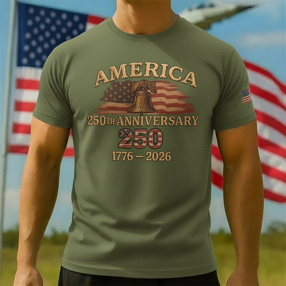 Men's American 250th Liberty Bell American Flag Patriotic Printed T-shirt