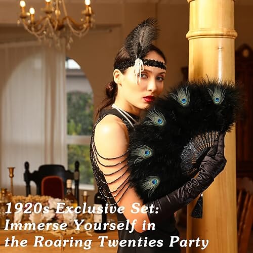 1920s Black Peacock Fan