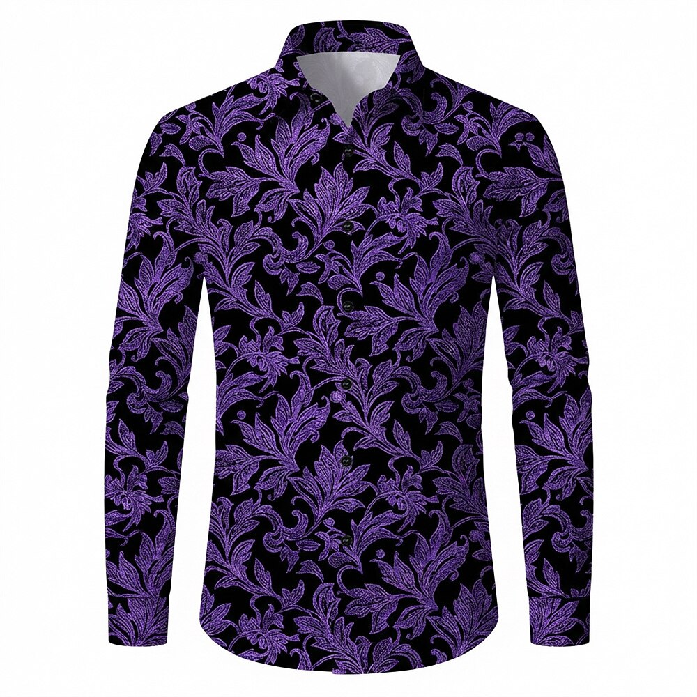 Retro 70S Vintage Baroque Floral Pattern Long Sleeves Collar Shirt