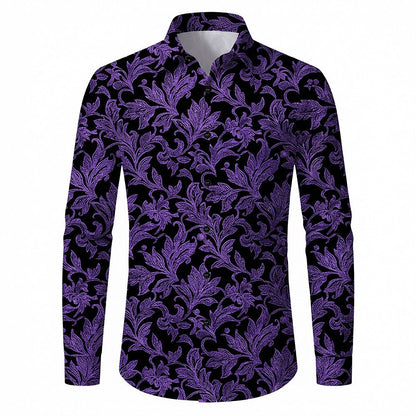 Retro 70S Vintage Baroque Floral Pattern Long Sleeves Collar Shirt
