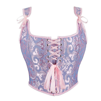 Retro Jacquard Lace-up Corset U-back Vest
