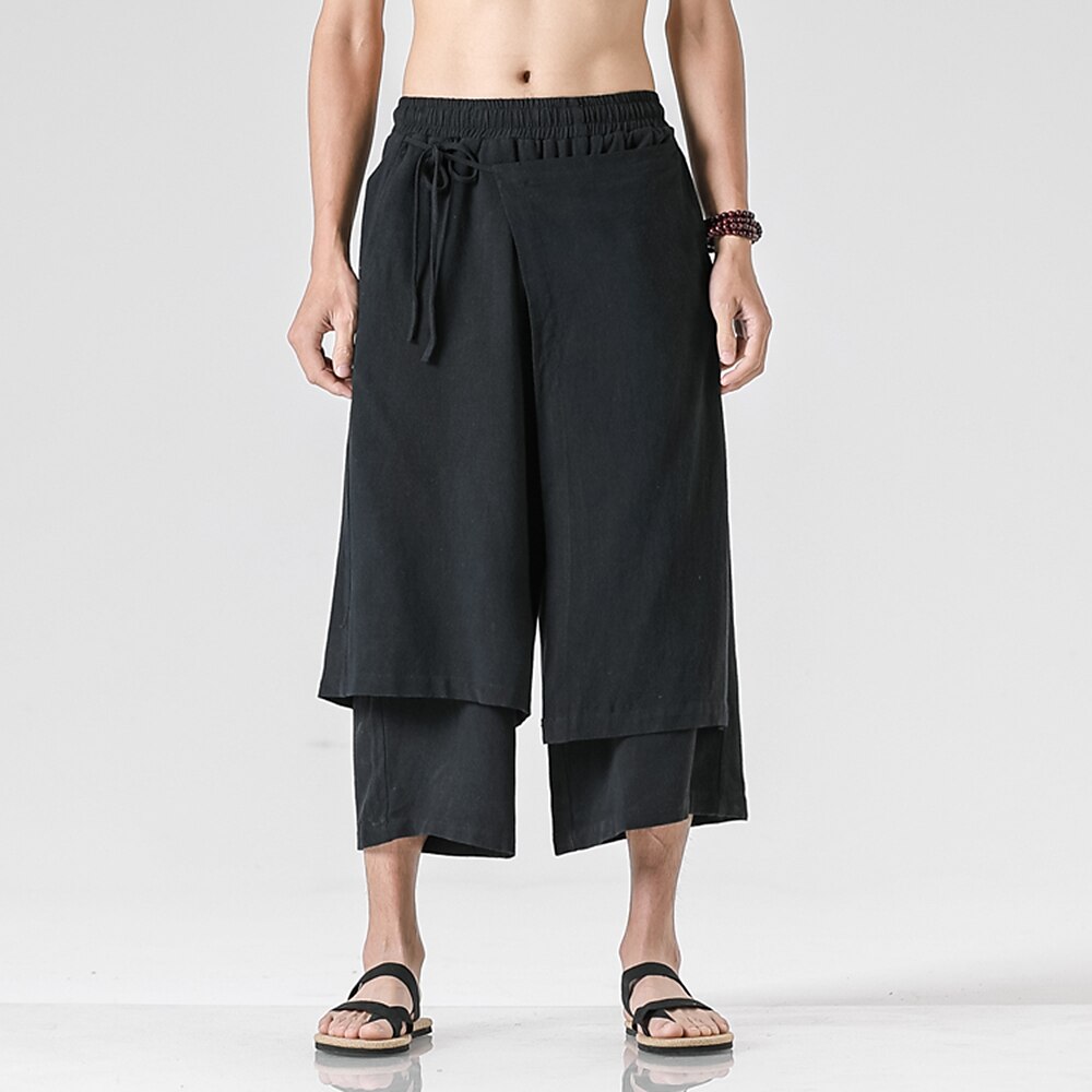 Retro Style Faux Two Piece Design Linen Pants - Retrorobe