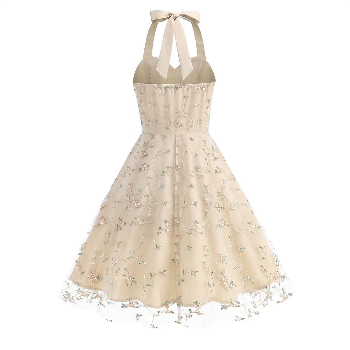 Floral Embroidered Halter Midi Dress