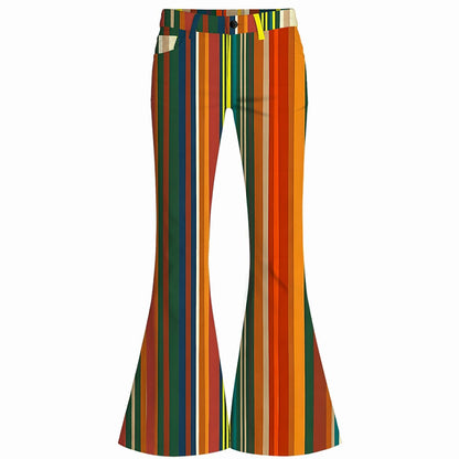 Retro 70s Colorful Stripes High Waist Wide Flared Trousers