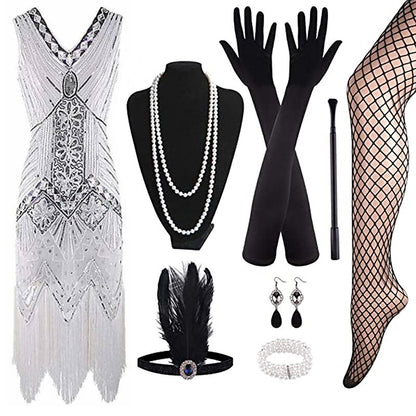 White Flapper Dress with ACCs
