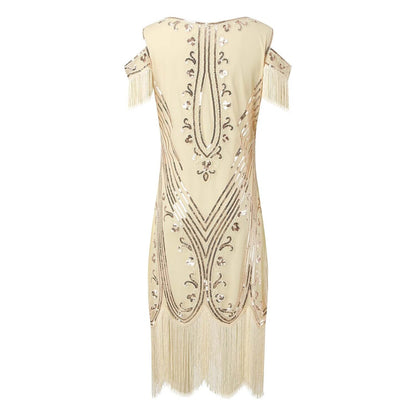 Cold Shoulder Flapper Dress with Beaded Detailing