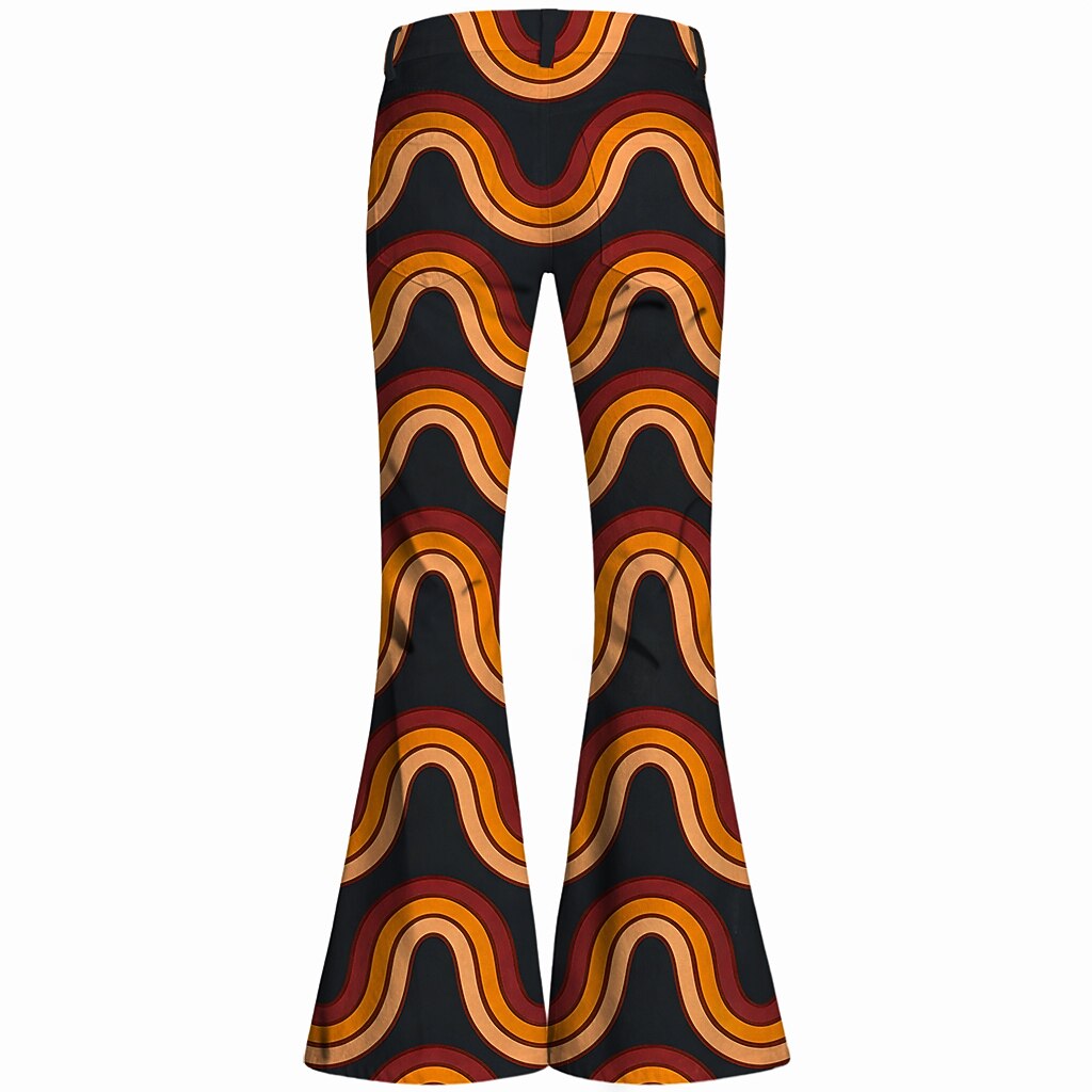 Retro 70s Wavy Orange-Red High Waist Wide Flared Trousers