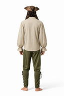 Men's Black Pirate Costume Set with Cream Ruffled Shirt