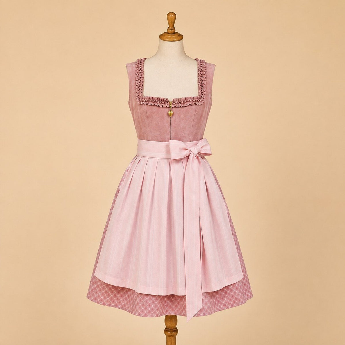 Premium Blush Pink Jacquard Oktoberfest Dirndl & White Puff Sleeve Blouse Set