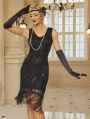 Vestido flapper con cuentas florales y flecos