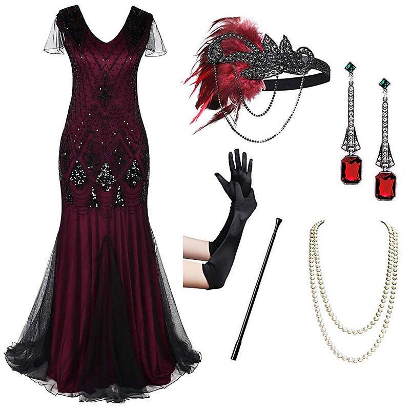 Art Deco Beaded Gown with Accessories Set