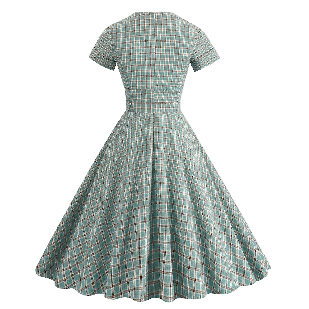 Women's 1950s Plaid Checkered Lapel Collar Swing Dress