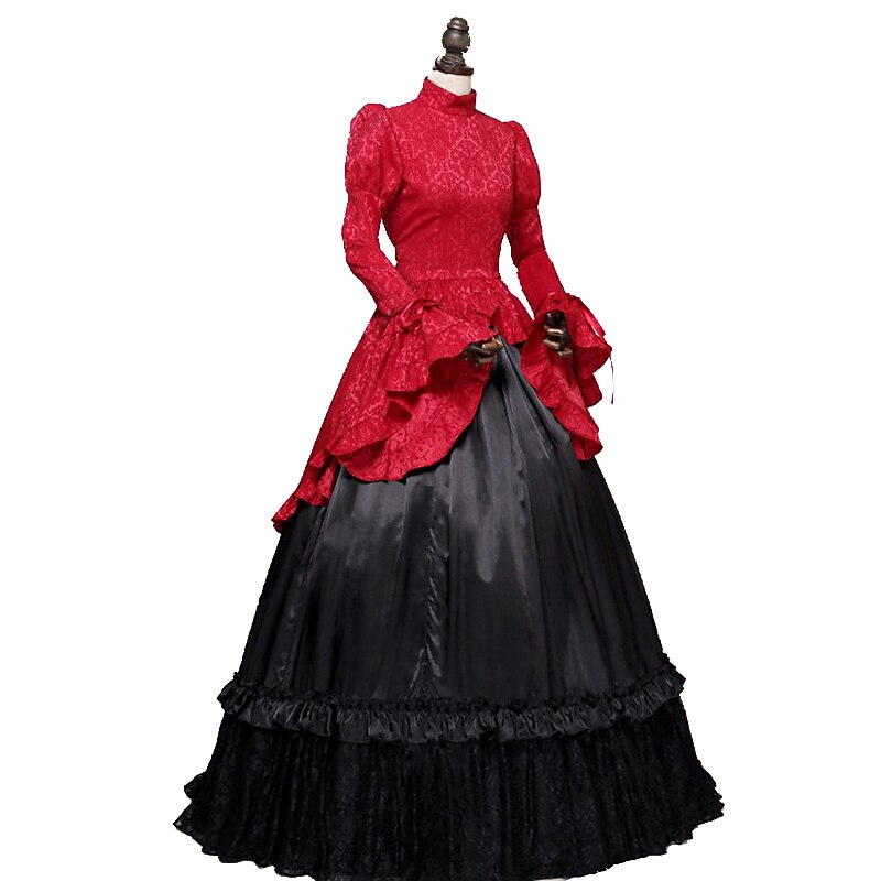 Stand Collar Ruffled Christmas Carol Gown