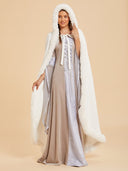 Women's Ivory Medieval Queen Gown & Fur-Trimmed Cloak Costume Set