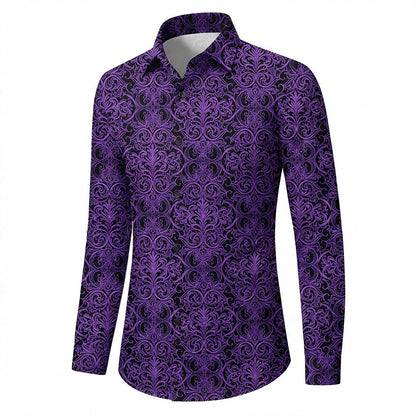 Retro 70S Vintage Ornate Baroque Pattern Long Sleeves Collar Shirt