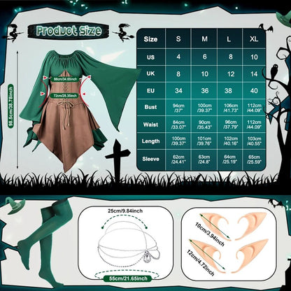 Medieval Fairy Dress Set with Headpiece Accs