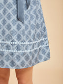 Oktoberfest Blue Mini Dirndl Dress with Lace-Up Bodice