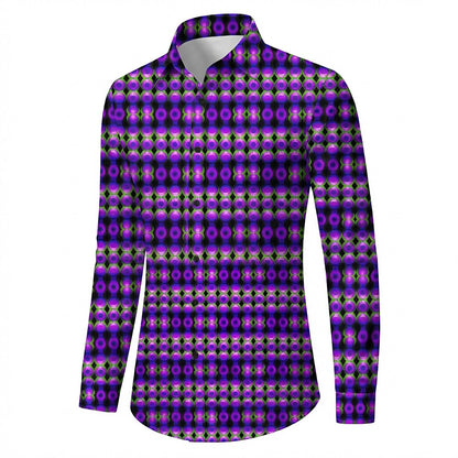 Retro 70S Vintage Geometric Circle Pattern Long Sleeves Collar Shirt