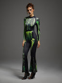 Leotard svasato da donna di Halloween con scheletro verde neon