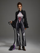 3-teiliges Halloween-Kostümset als gotische Skeletthexe für Damen