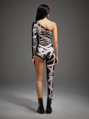 Leotard asimmetrico da donna di Halloween con scheletro e bende da mummia