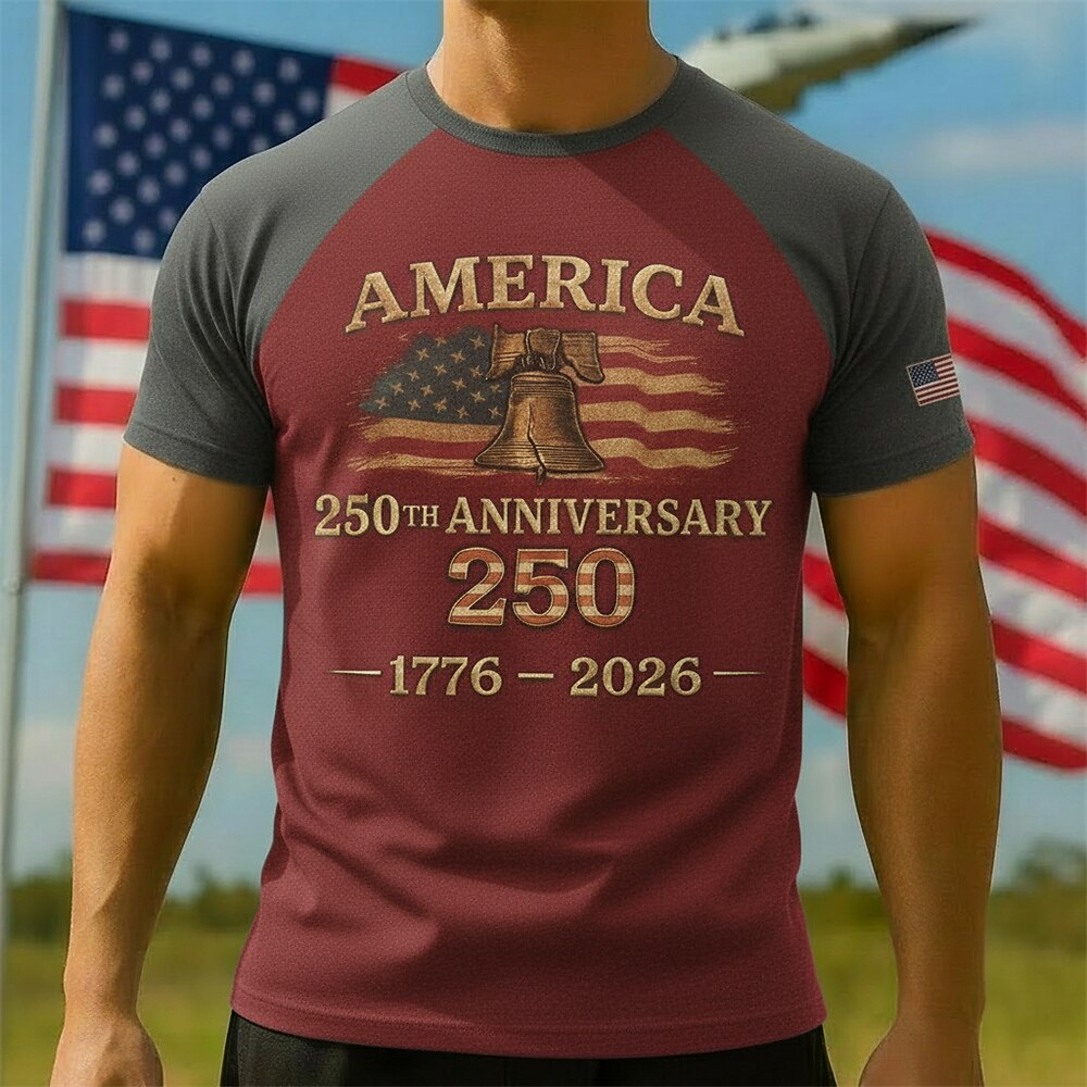 Men's American 250th Liberty Bell American Flag Patriotic Printed T-shirt