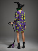 Women's Purple Joker Card Print Halloween Mini Dress
