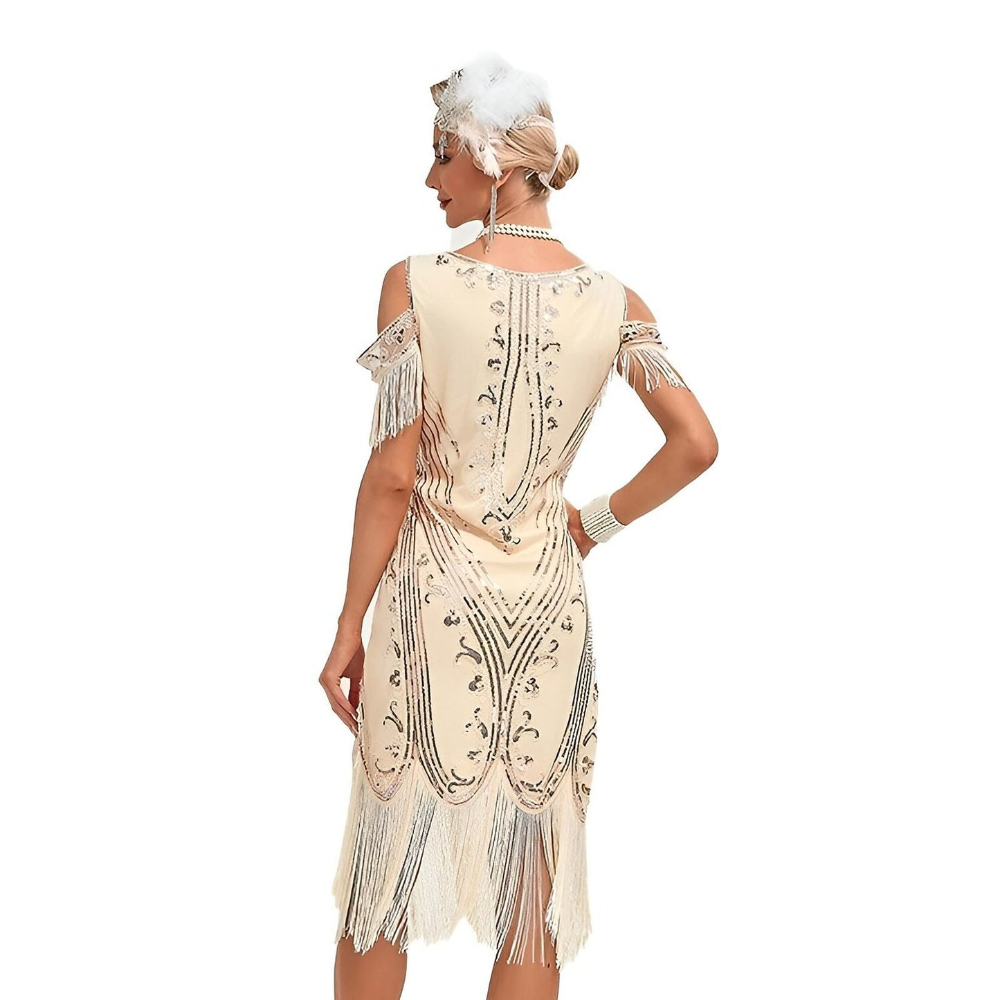 Cold Shoulder Flapper Dress with Beaded Detailing