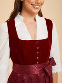 Burgundy Red Midi Dirndl Dress with Tonal Jacquard Apron