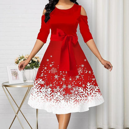 Christmas Retro Snowflake Print Dress