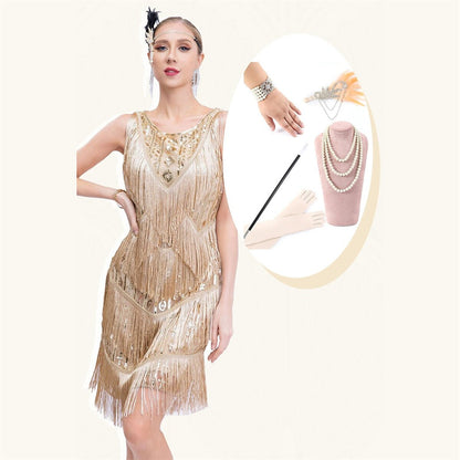 Sequin Flapper  Dress with Accessories Set