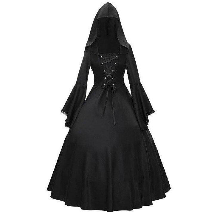 Gothic Punk Style Medieval Witch Dress with Drawstring