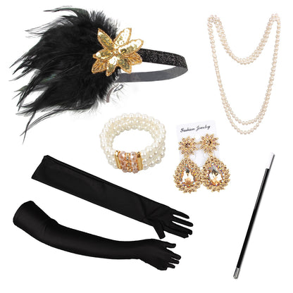 1920s Black and Gold Flapper Accessory Set