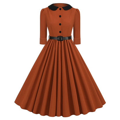 Women's 1950s Peter Pan Collar Half Sleeve A-Line Dress