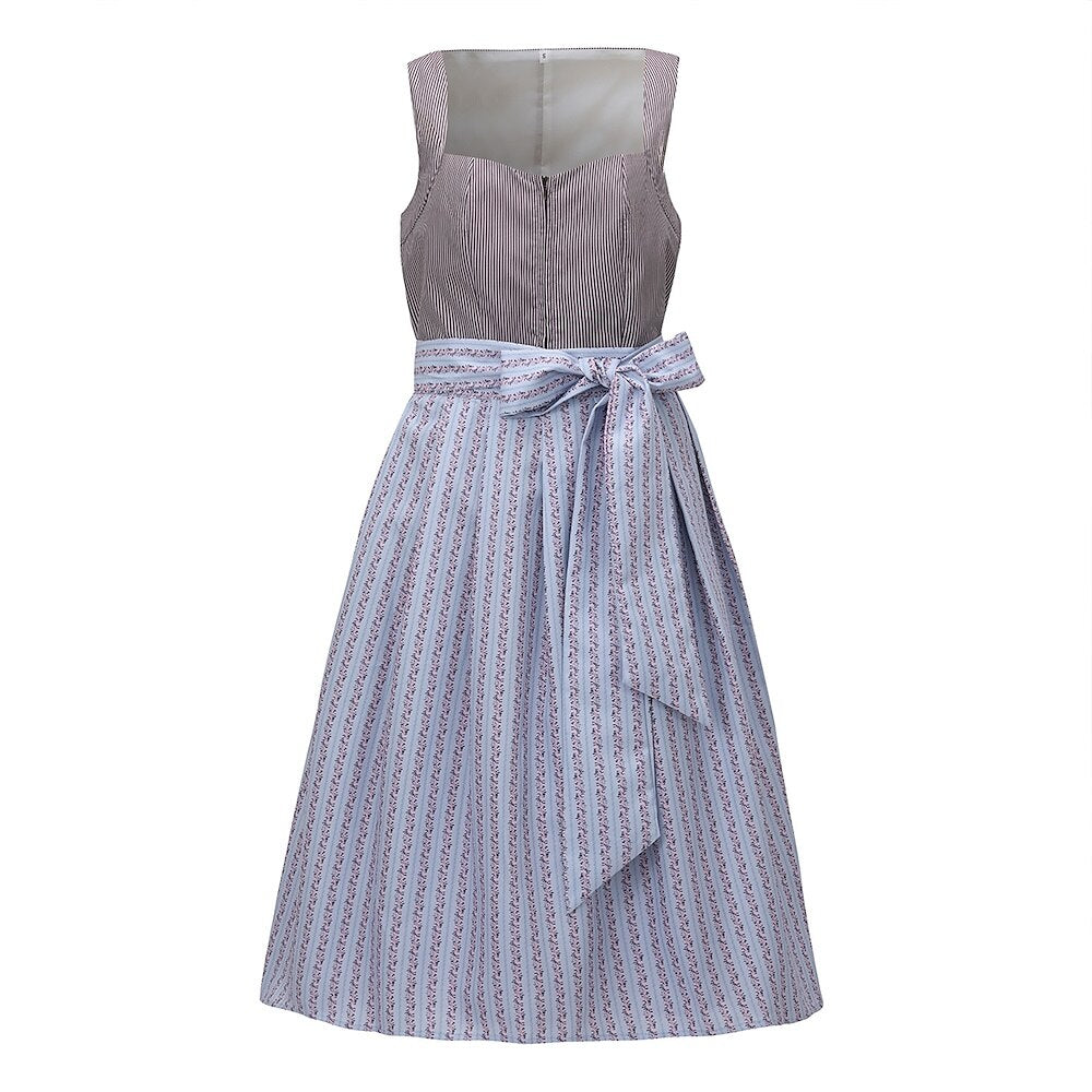 Traditional Bavarian Dirndl Dress with Striped Apron