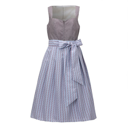 Traditional Bavarian Dirndl Dress with Striped Apron