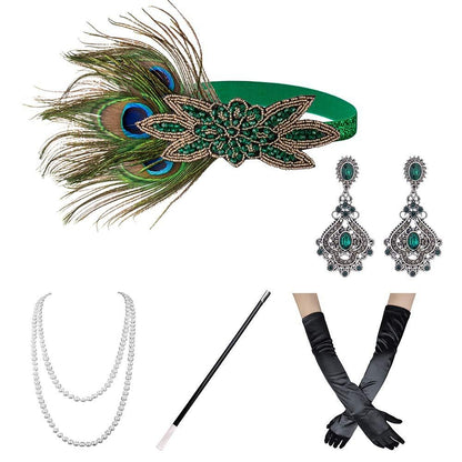 5Pcs 1920s Peacock Art Deco Accessories Set