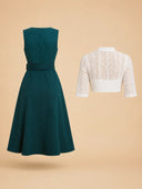 Premium Teal Green Dirndl & White Lace Blouse Set