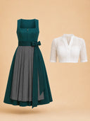 Premium Teal Green Dirndl & White Lace Blouse Set