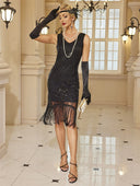 Vestido flapper con cuentas florales y flecos
